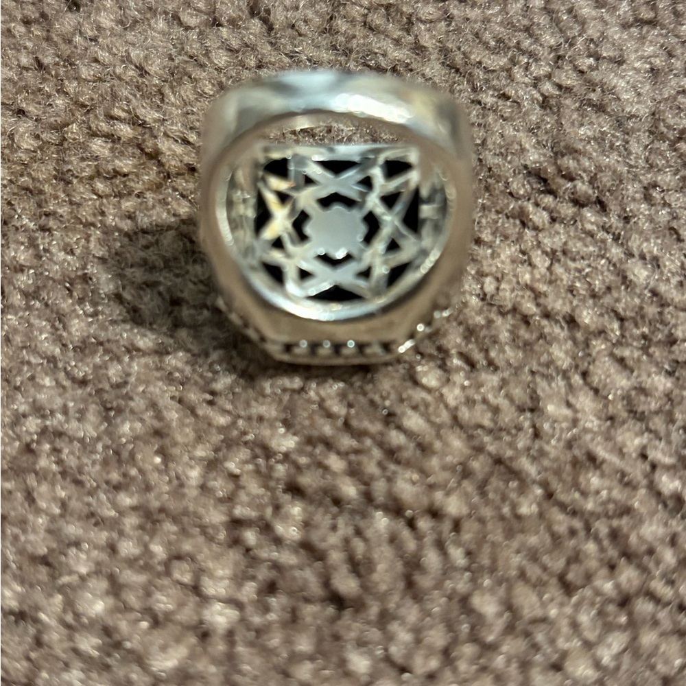 Lagos Caviar Sterling Silver 18k Yellow Gold Logo Faceted Rock Ring - Picture 4 of 6